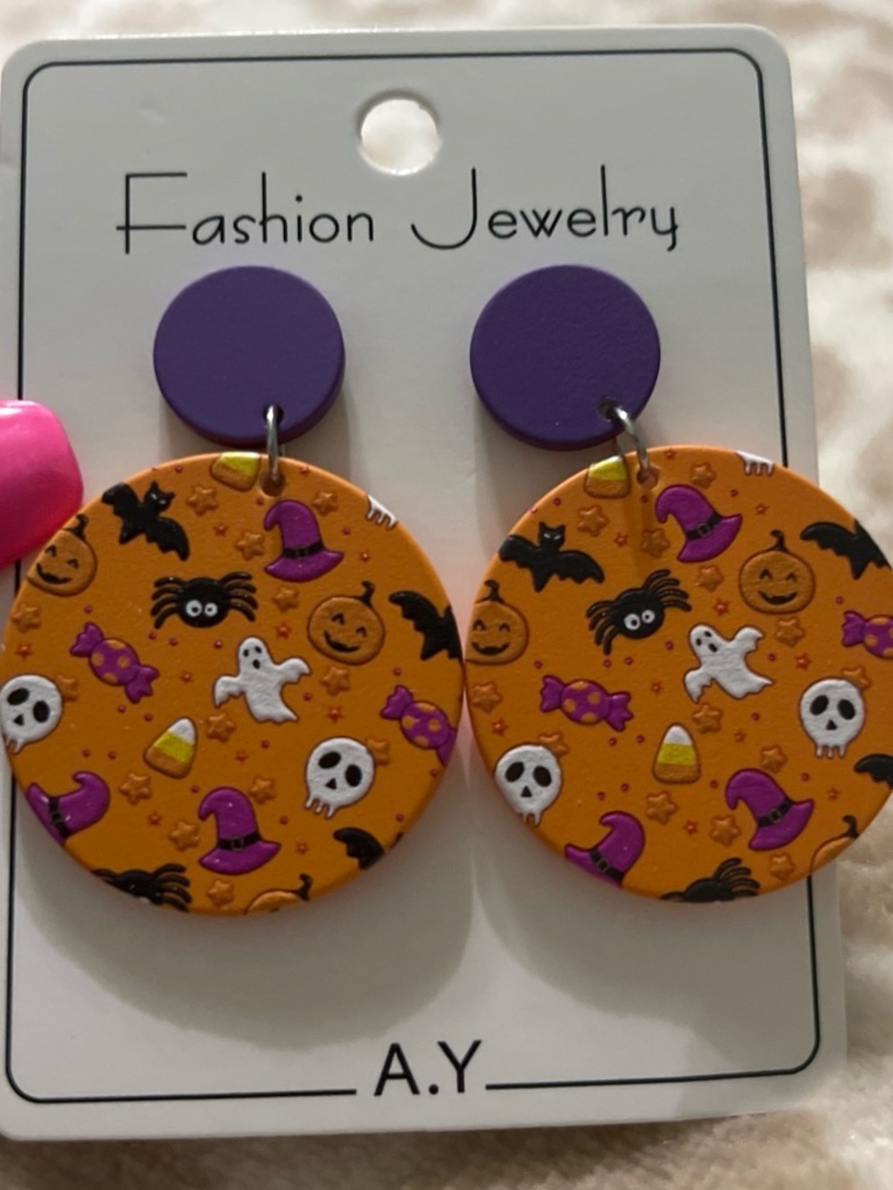 Fashion Jewelry Halloween Orange & Purple Dangle Earrings by